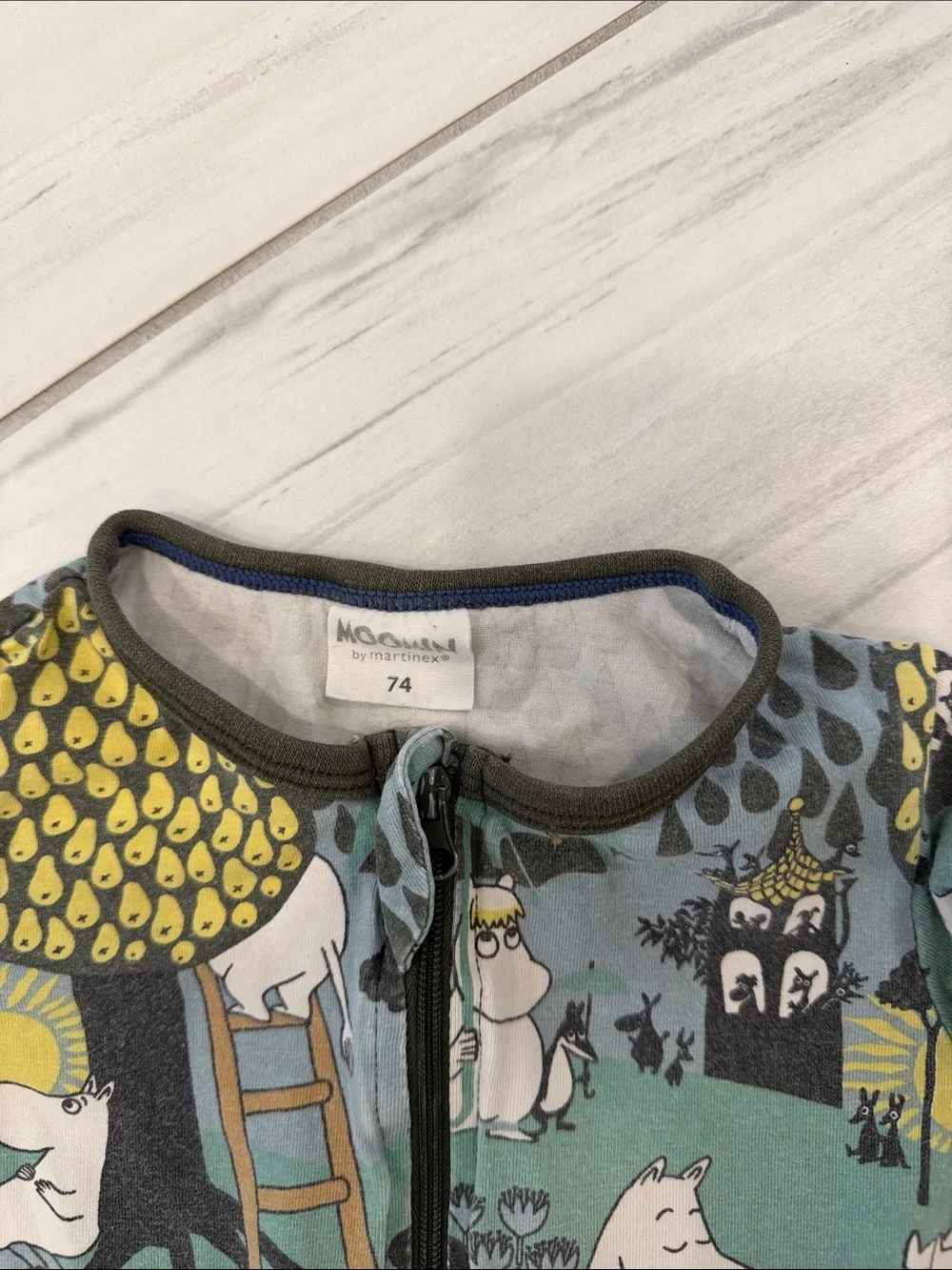 Moomin Characters Printed Kids Zip-One Piece Long Sleeve Cotton Bodysuit Size 74